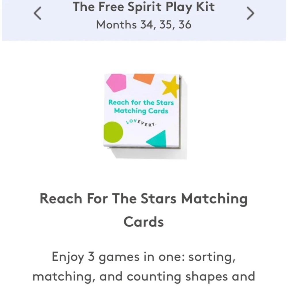 Lovevery Reach For The Stars Matching Card Game Months 34-36
